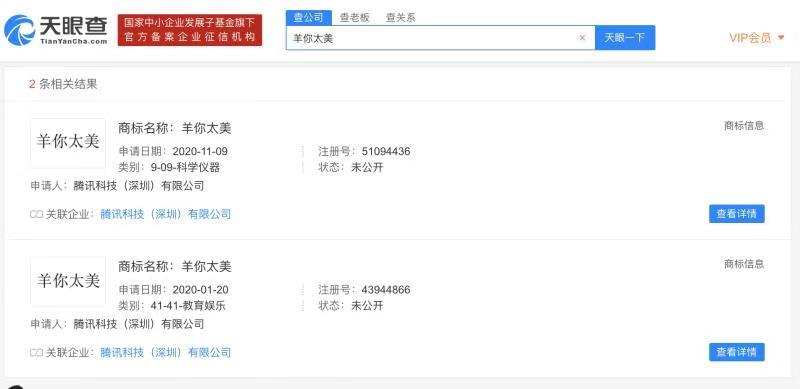 腾讯注册“羊你太美”商标