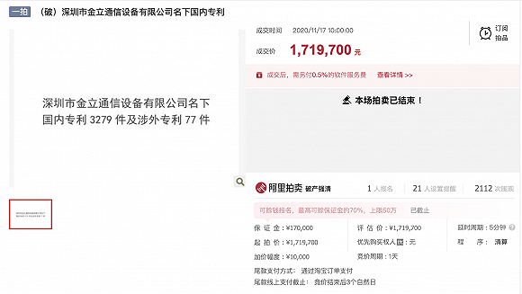 金立172万打包拍卖3000多件专利，价格还不如公司名下的奔驰车