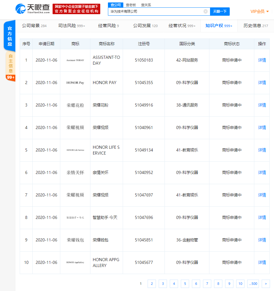 华为技术有限公司申请“荣耀视频”“荣耀钱包”商标