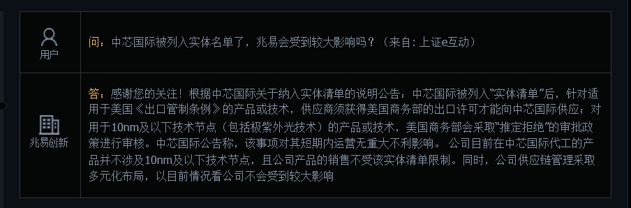 兆易创新：在中芯国际代工的产品并不涉及10nm及以下技术节点