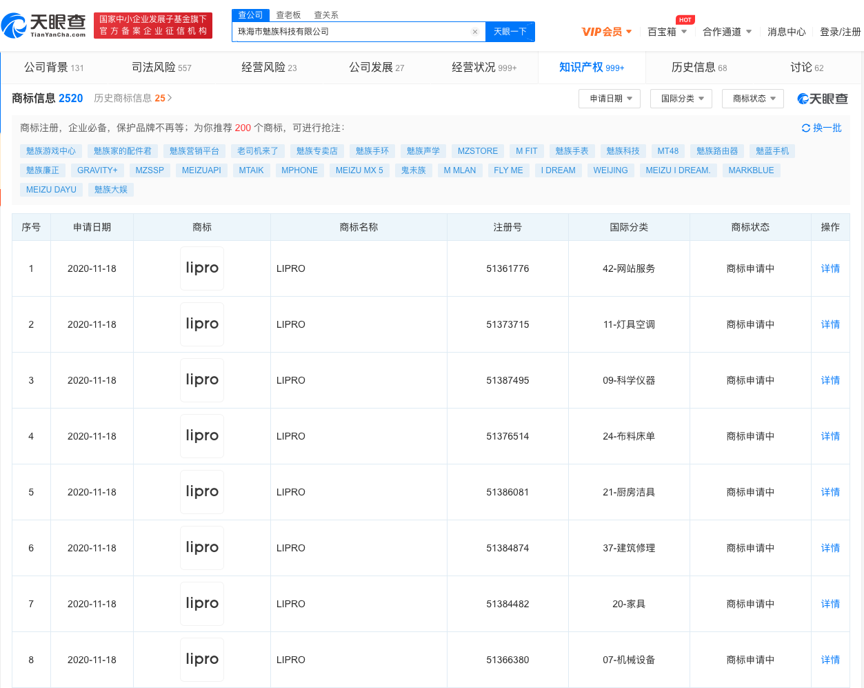 魅族申请“Lipro”商标，国际分类涉及家具、厨房洁具等