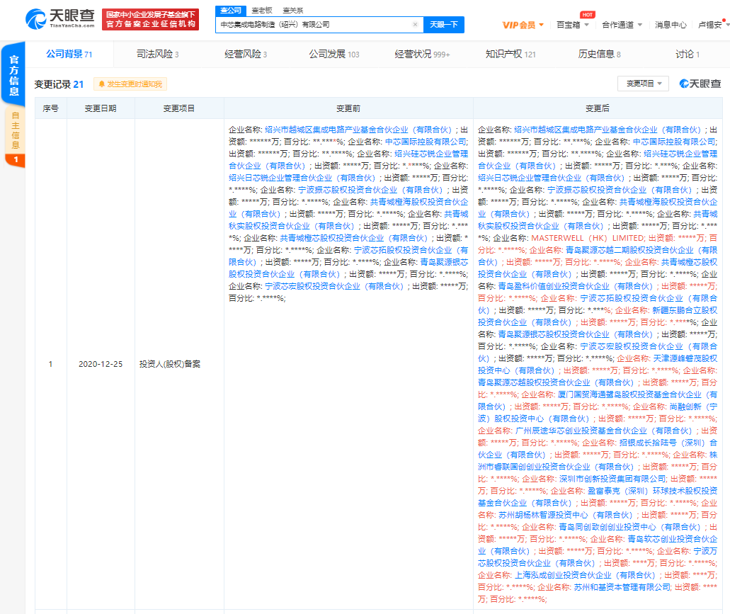 深圳市创新投资集团有限公司等多家公司入股中芯集成电路制造（绍兴）集团有限公司