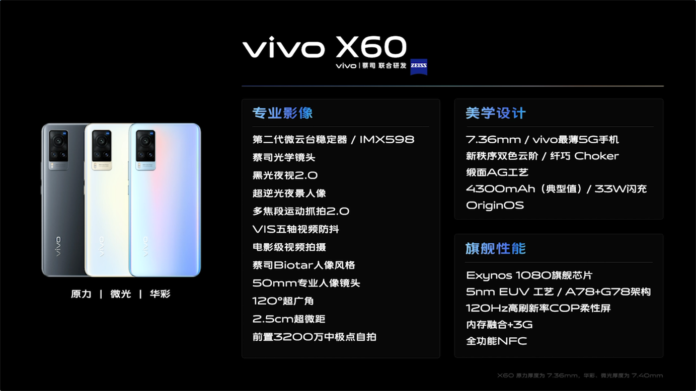 最前线丨vivo推出X60系列：最薄5G手机，搭载蔡司镜头