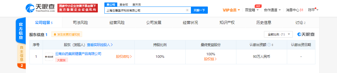云南白药关联企业成立医疗科技公司