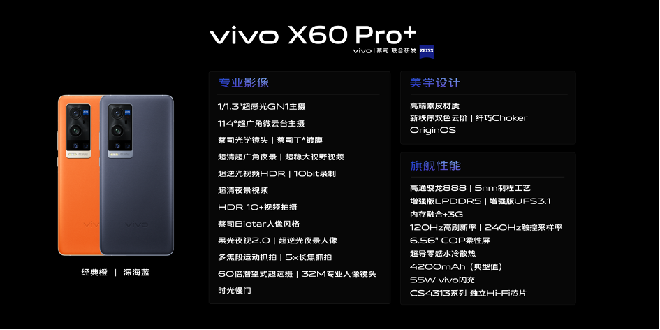 最前线 | vivo发布专业影像旗舰X60 Pro+：蔡司镜头+骁龙888，售价4998元…