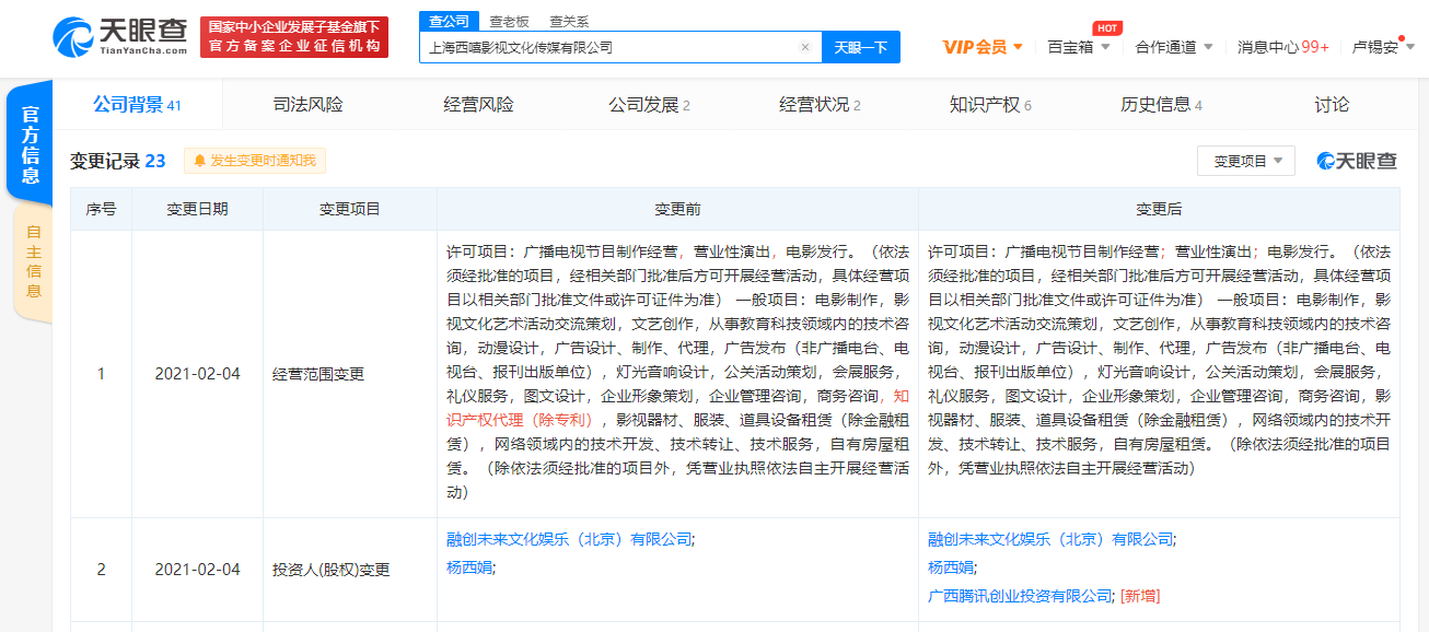 腾讯关联公司入股“西嘻影视”