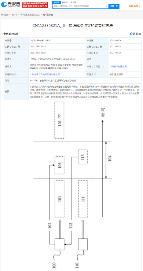 华为公开“用于快速解决冲突的装置和方法”专利