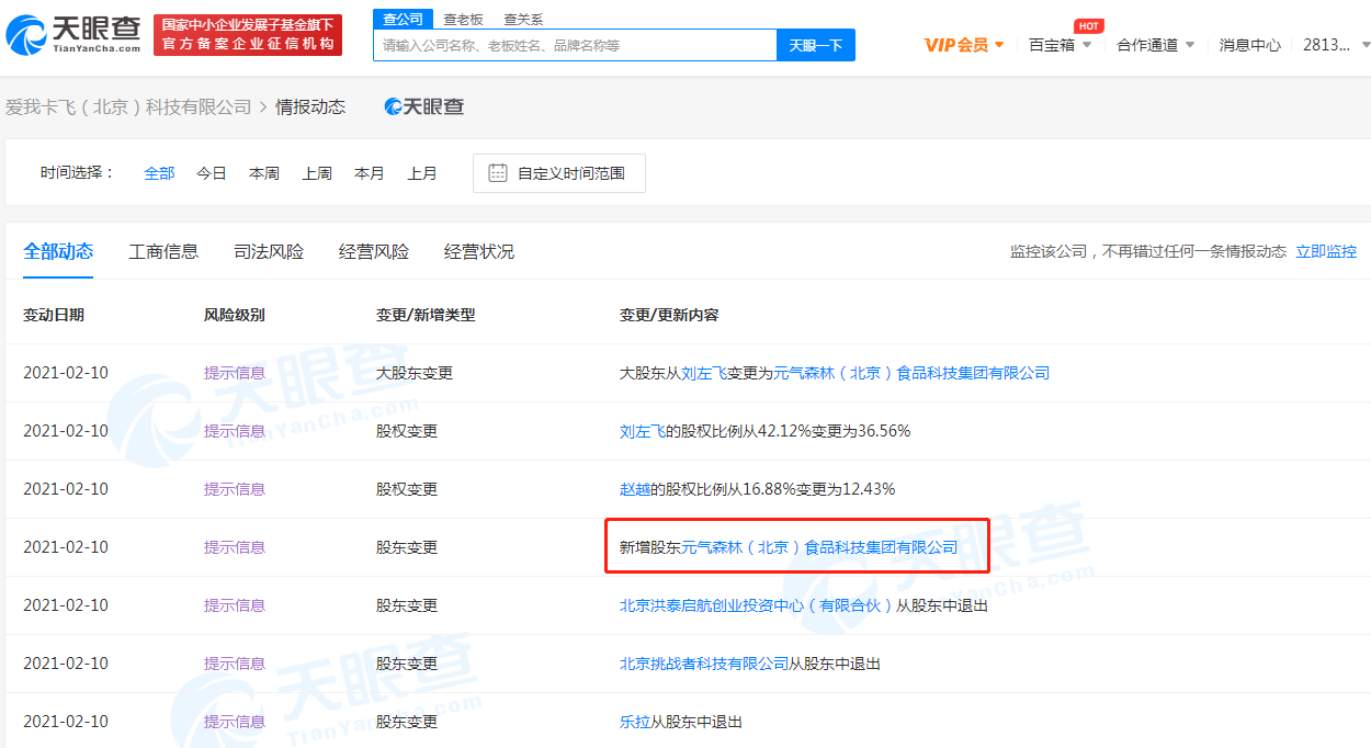 元气森林入股Never Coffee关联公司，成后者最大股东