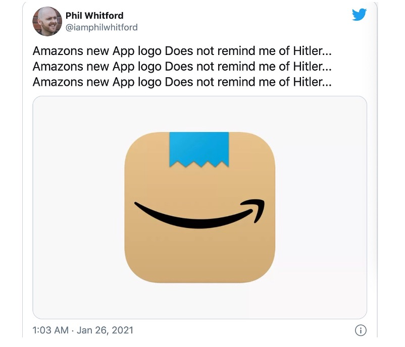 亚马逊悄悄换了App图标，不仅“撞脸”希特勒，还逼疯了一众强迫症…