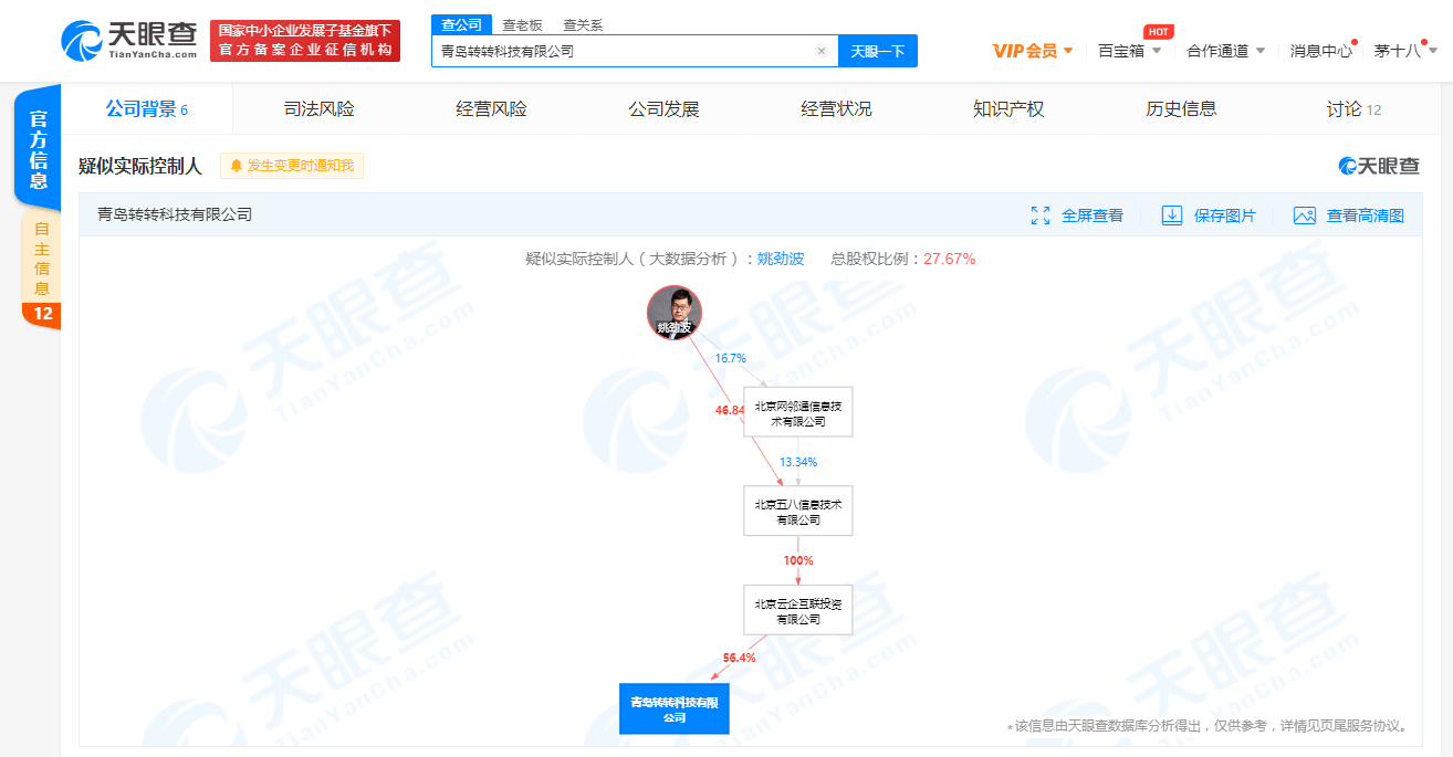 58同城、腾讯关联公司等在青岛合资成立转转科技有限公司，注册资本1340万