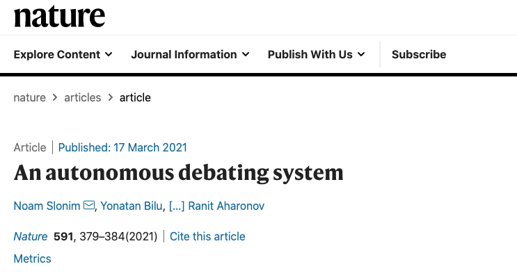 Nature封面：大脑里装了4亿篇新闻，能与人类自主辩论的最强AI辩手来了