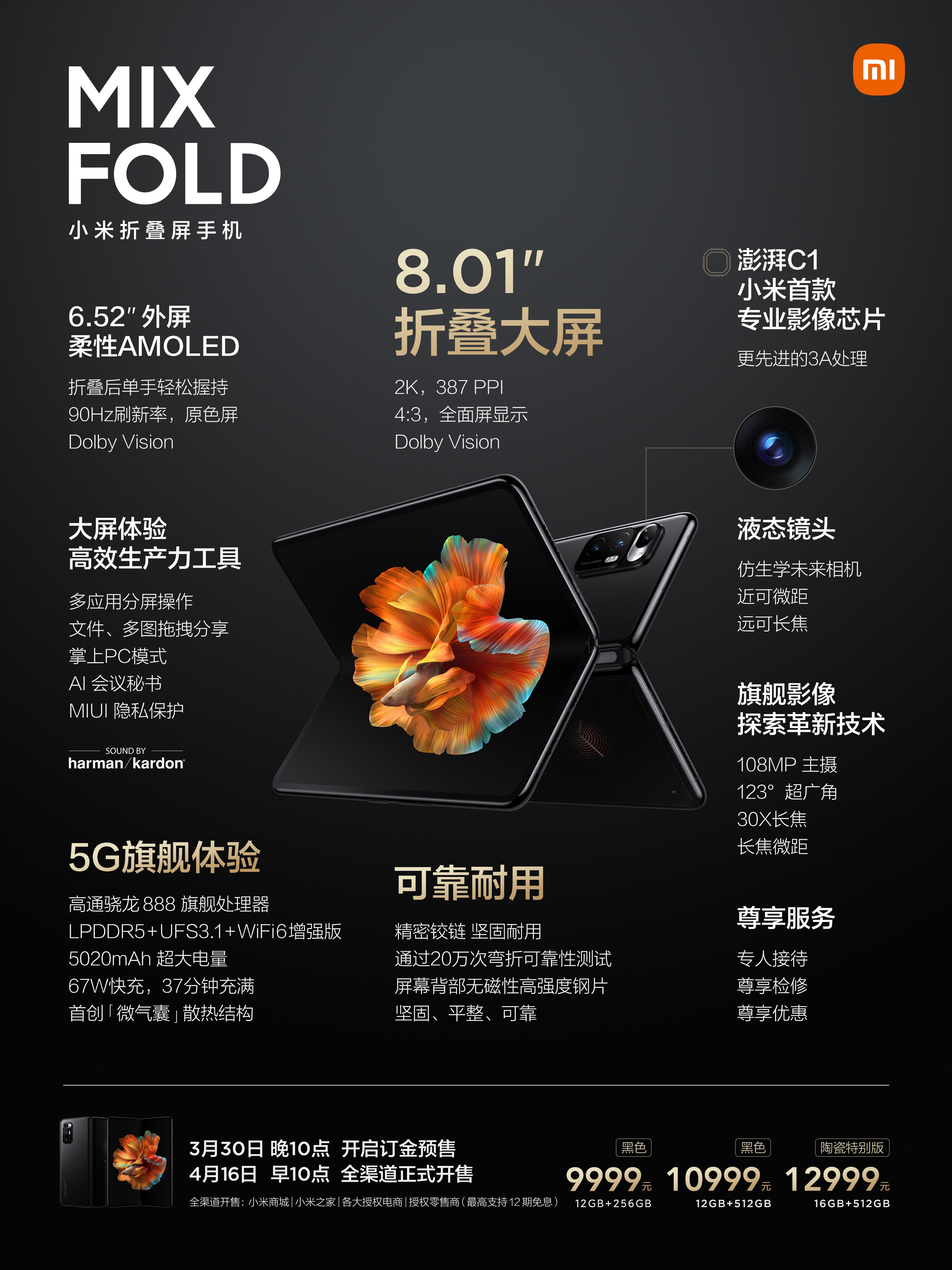 小米发布折叠屏手机MIX FOLD，起售价9999元