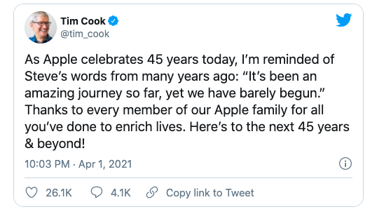 乔布斯留下的那颗「苹果」已经45岁啦！库克：旅程才刚刚开始