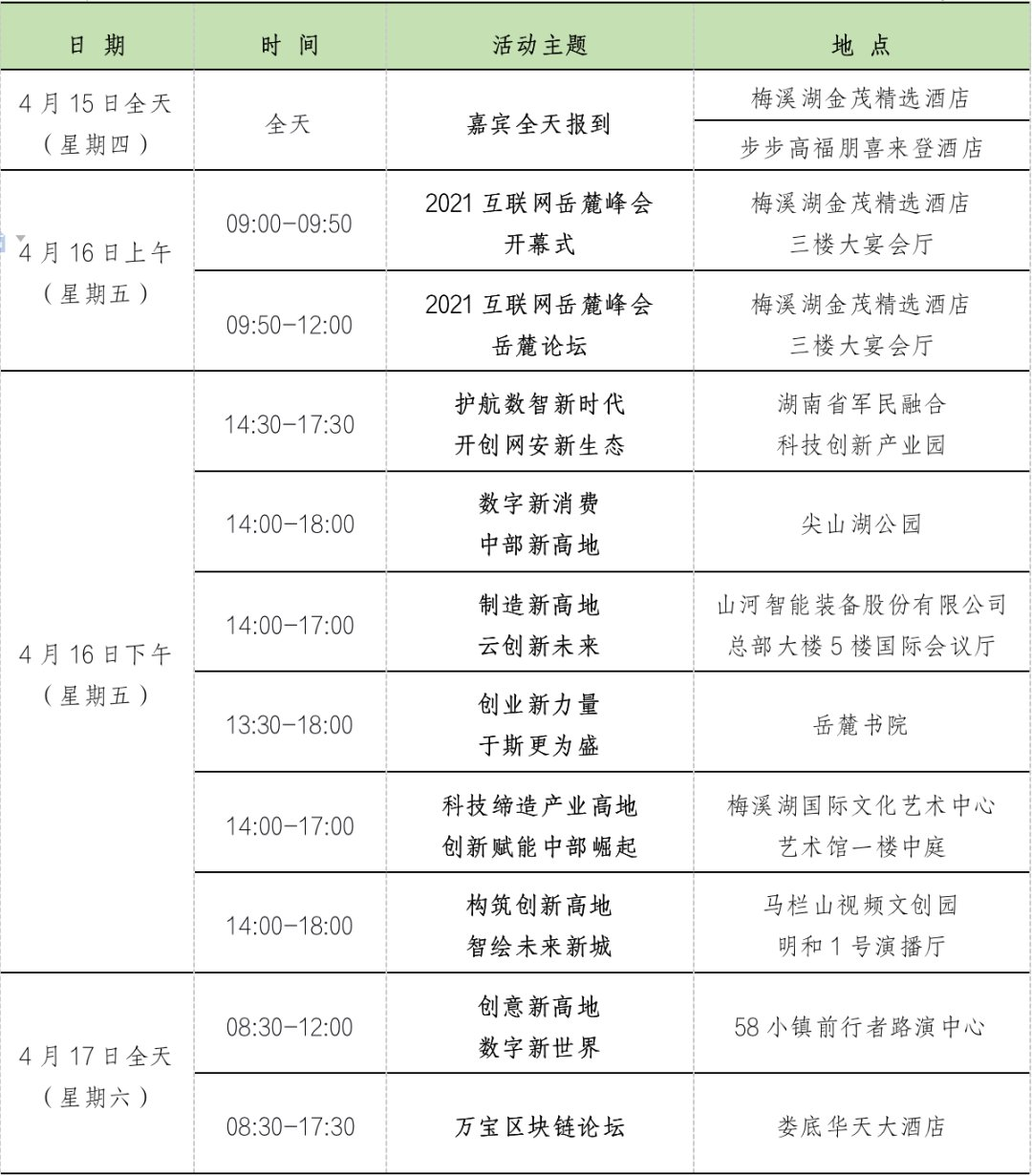 2021互联网岳麓峰会议程表