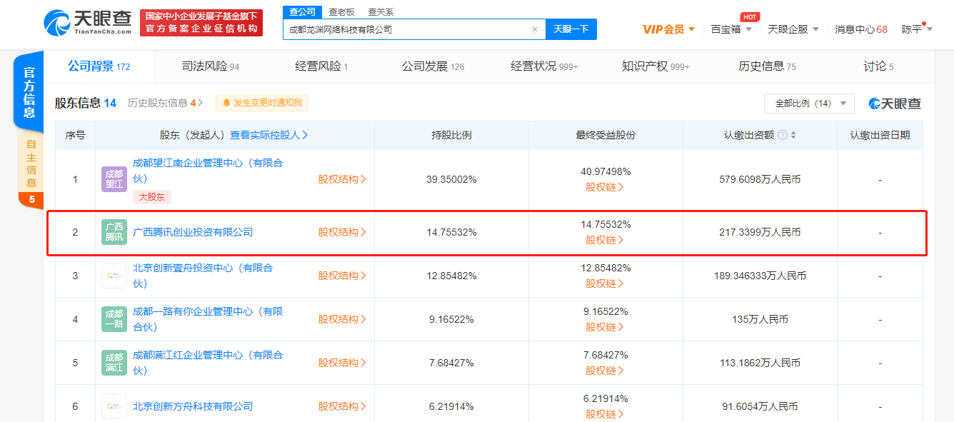 腾讯关联公司入股龙渊网络，后者经营范围含网络游戏虚拟币发行
