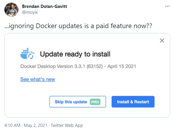 “跳过更新”还得付费？Docker 新变化引发群嘲
