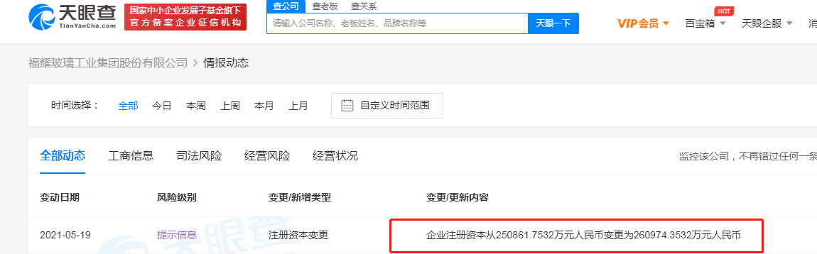 福耀玻璃注冊資本增至約26.10億人民<span class=