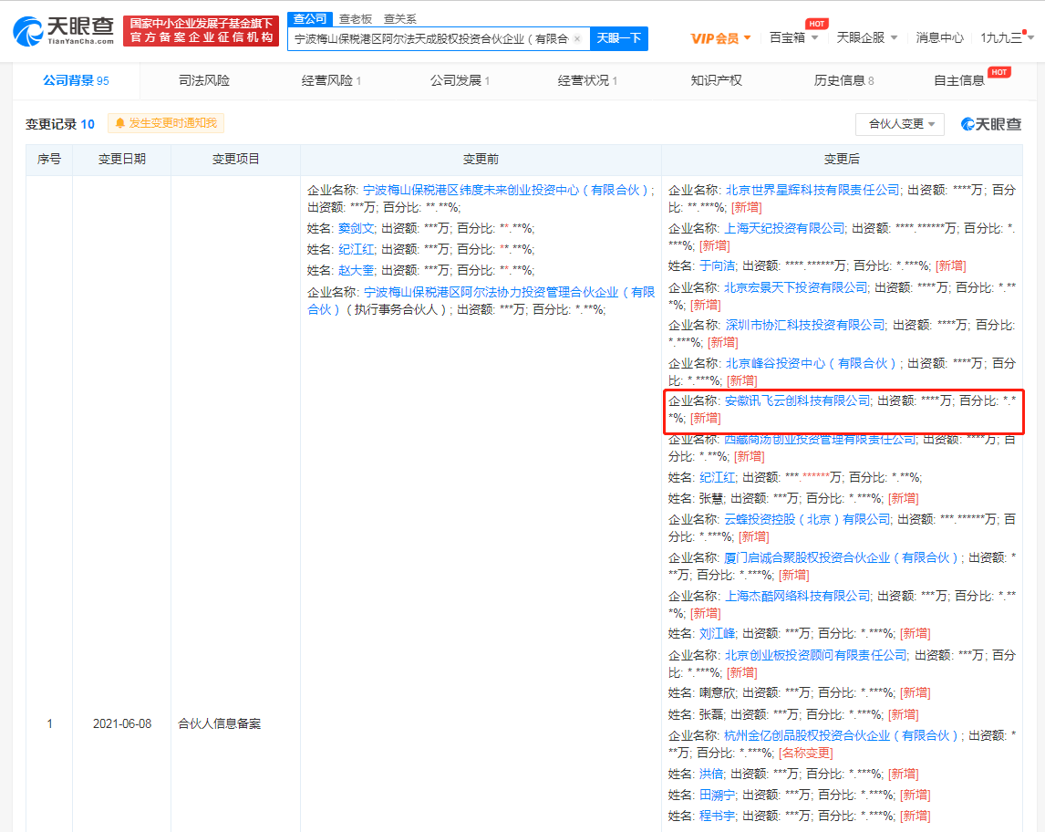 科大讯飞入股宁波一合伙企业，后者经营范围含股权投资