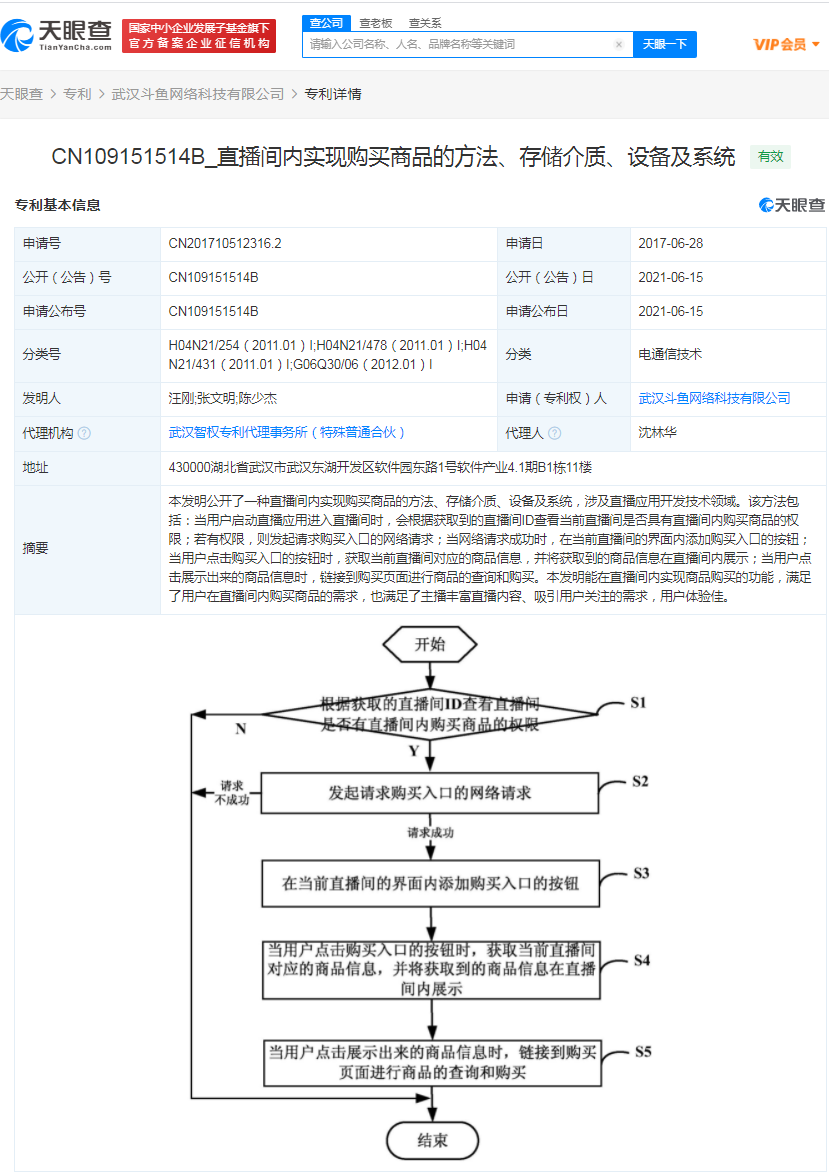 斗鱼获直播带货相关专利