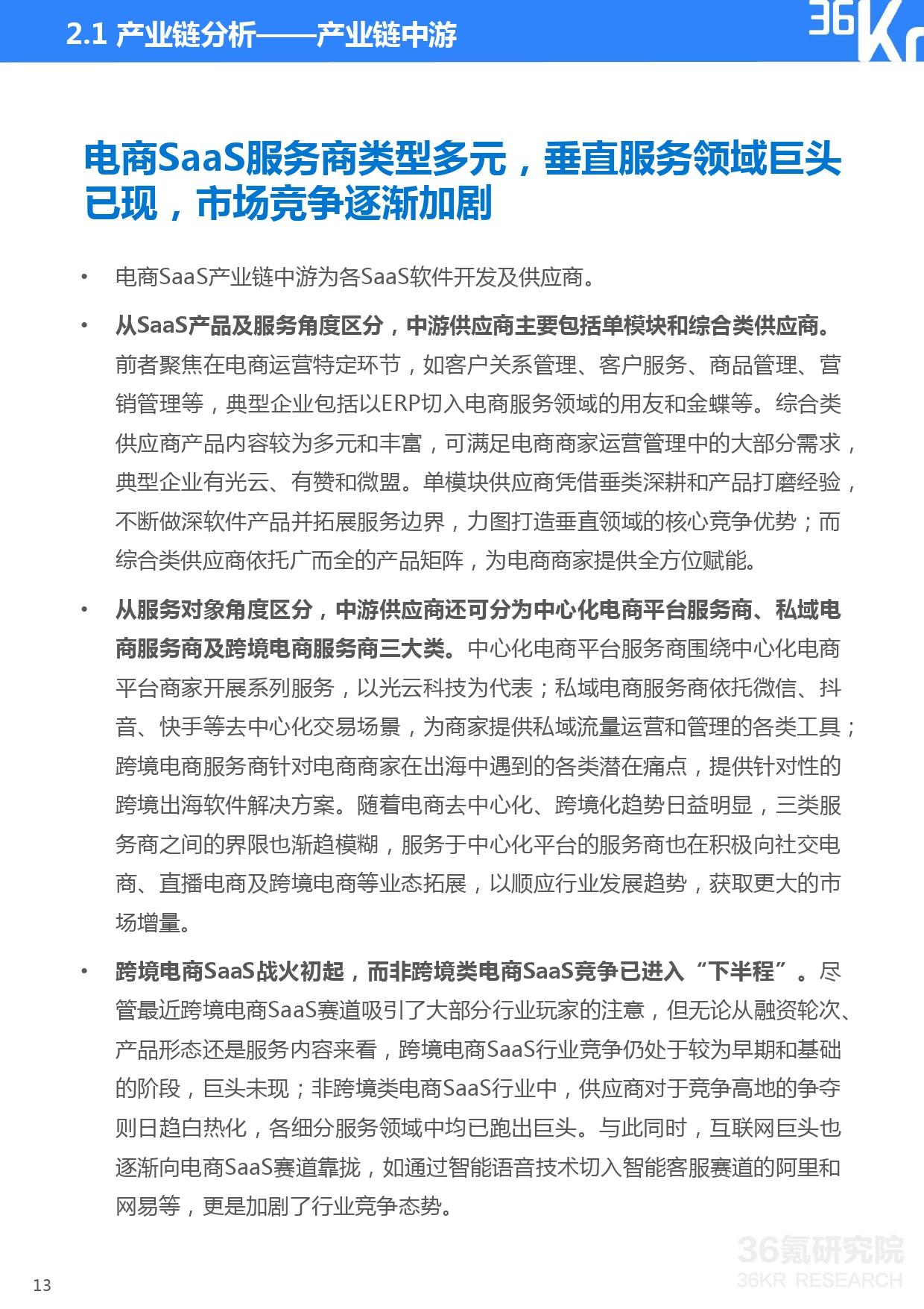 36氪研究院 | 2021年中国电商SaaS行业研究报告