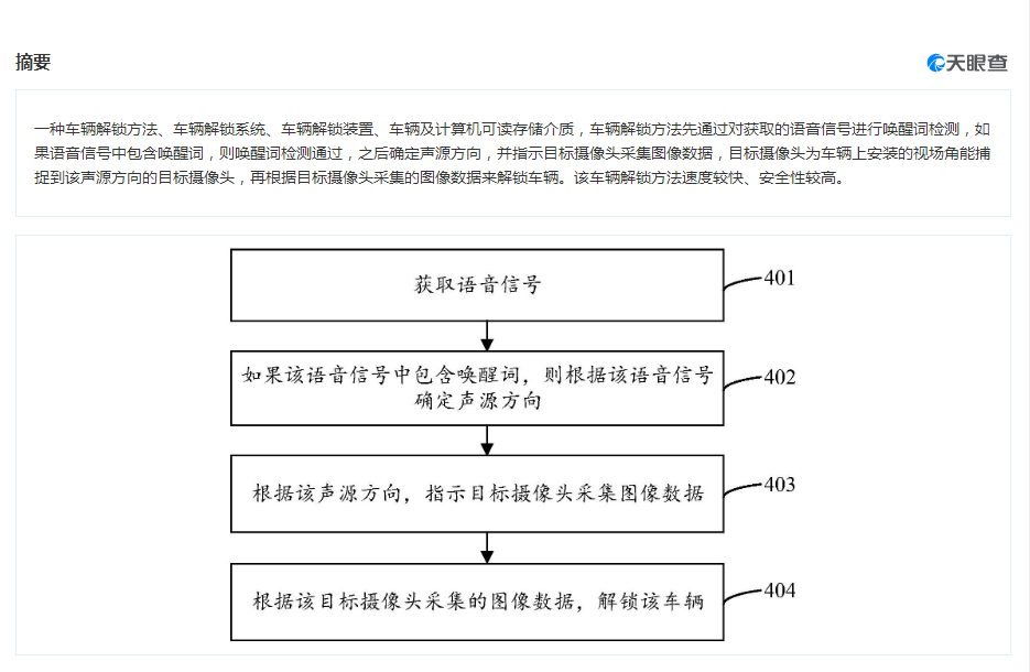 华为公开语音唤醒车辆解锁专利