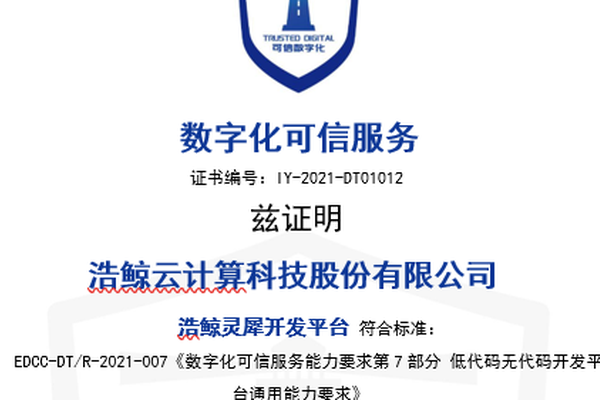 国内首批！浩鲸科技通过信通院“低代码无代码开发平台通用能力评测”