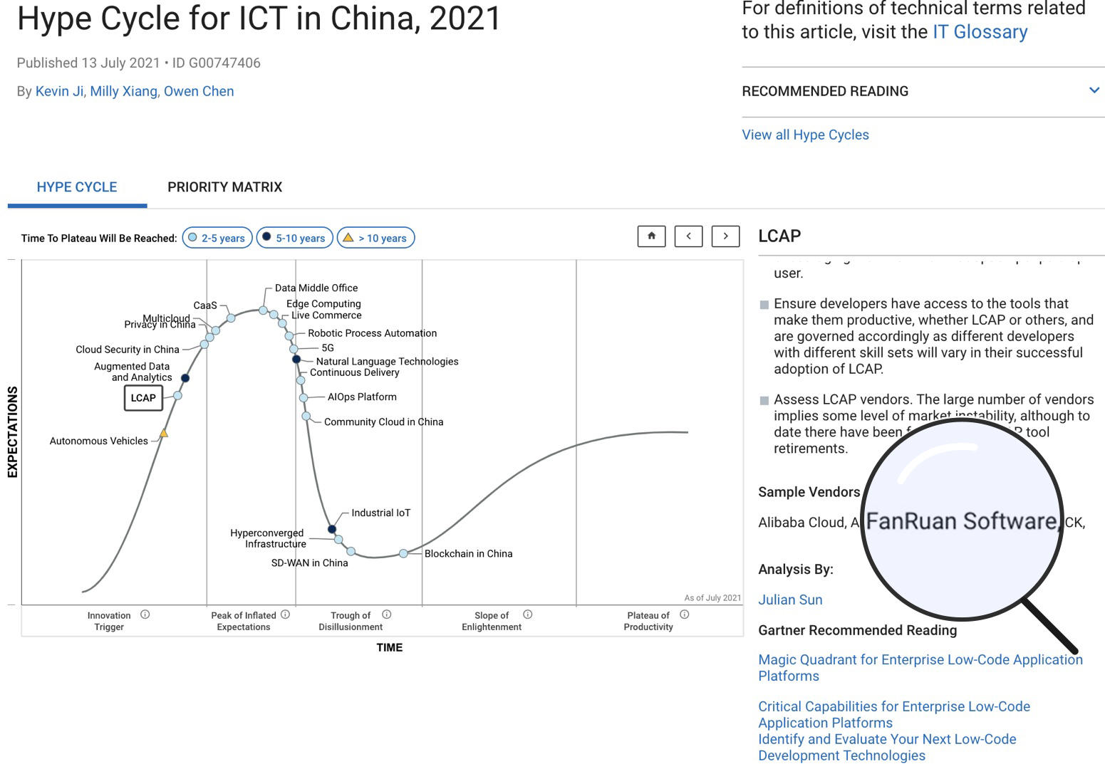 简道云入选Gartner中国低代码应用开发平台代表厂商！