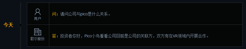 歌尔股份：与Pico小鸟有在VR领域内开展合作