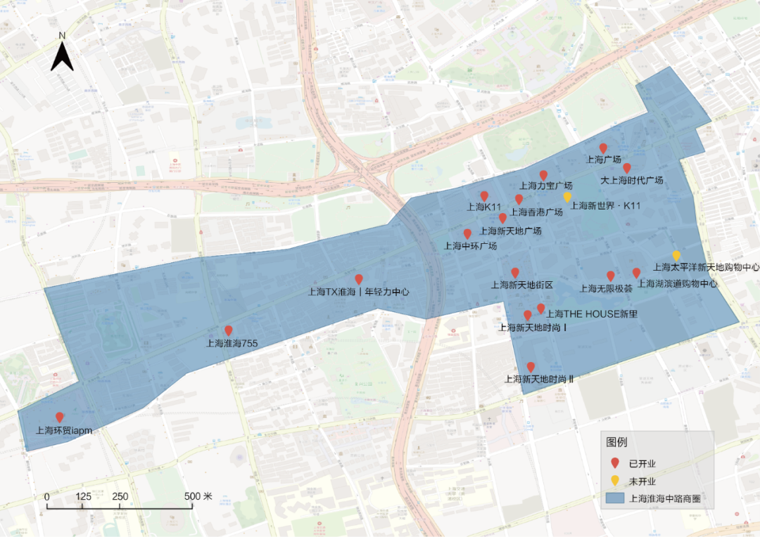 淮海中路商圈内分布了18个购物中心,上海环贸iapm,上海k11,上海新天地
