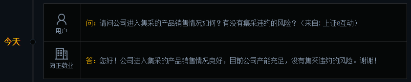 海正药业：目前公司产能充足，没有集采违约的风险