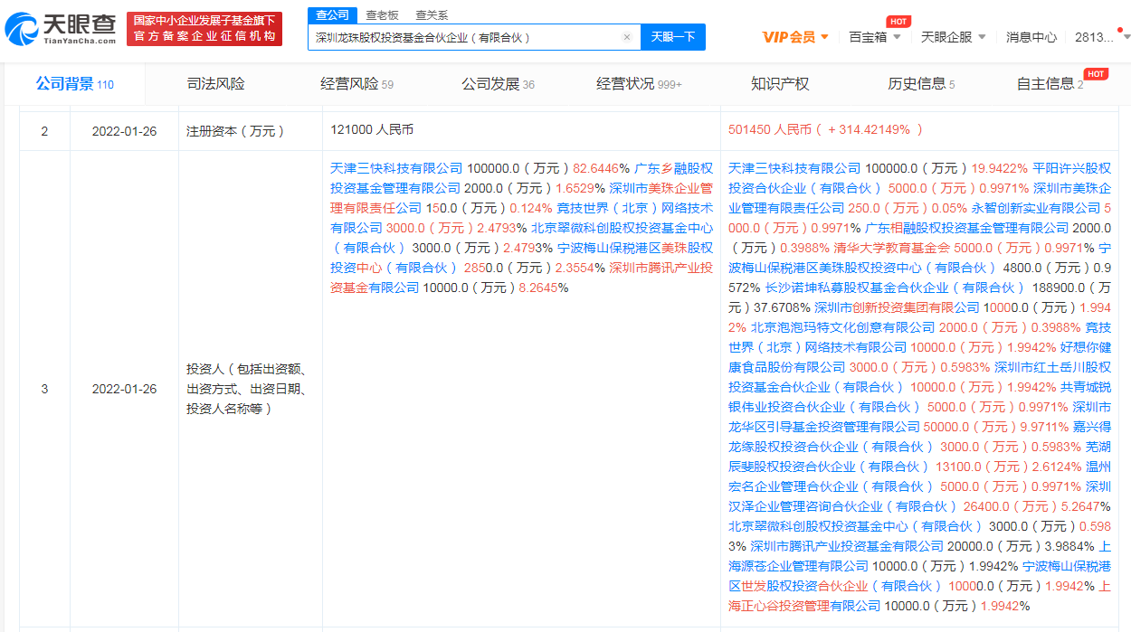 美团龙珠关联企业出资额增至50亿