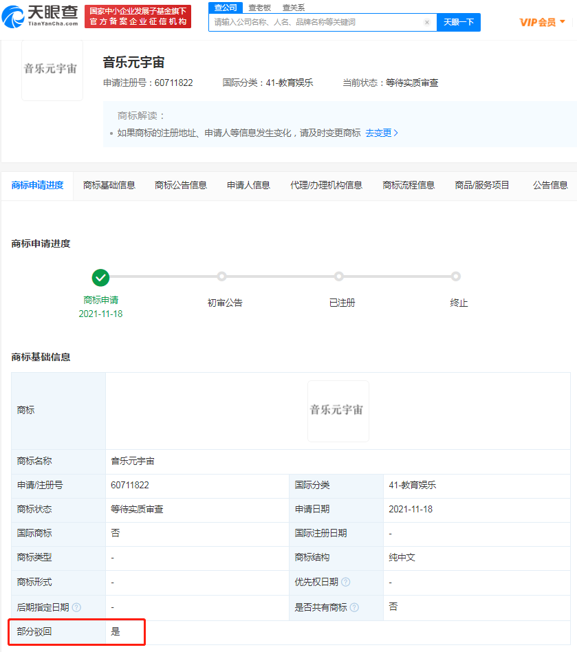 网易申请“音乐元宇宙”商标被驳回