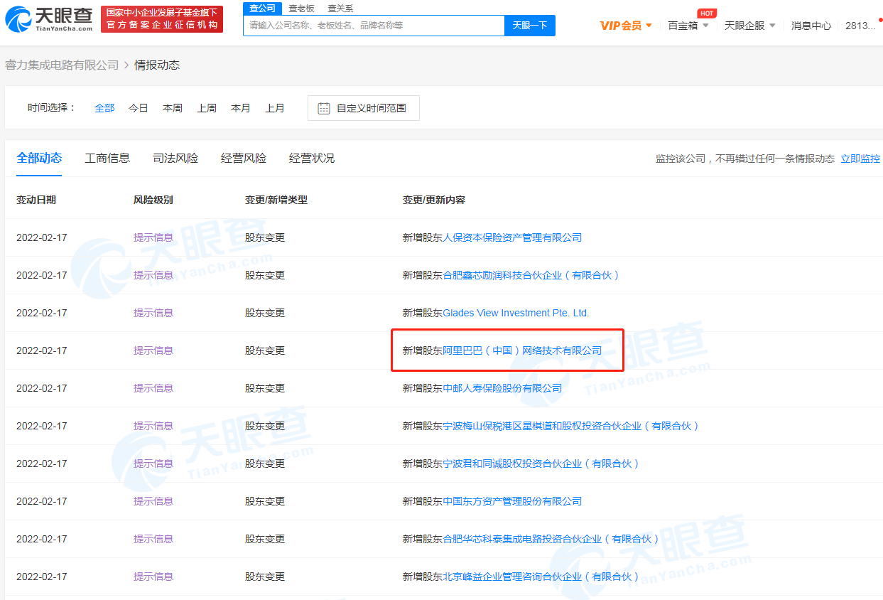 阿里巴巴投资睿力集成电路公司