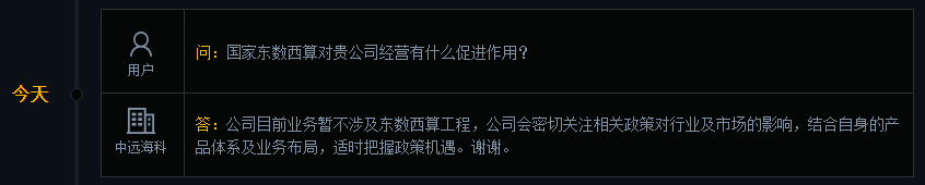 中远海科：目前业务暂不涉及东数西算工程