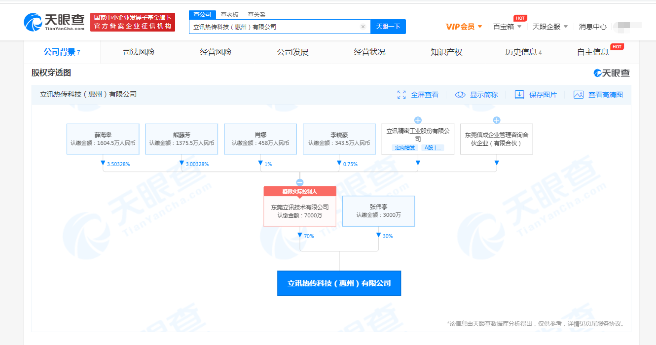 立讯精密在惠州投资成立热传科技公司