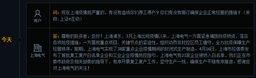 上海电气：4月16日有21家企业被纳入白名单