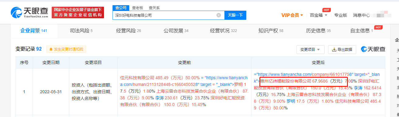 亿纬锂能投资深圳“好电科技” 后者为锂电池材料研发商