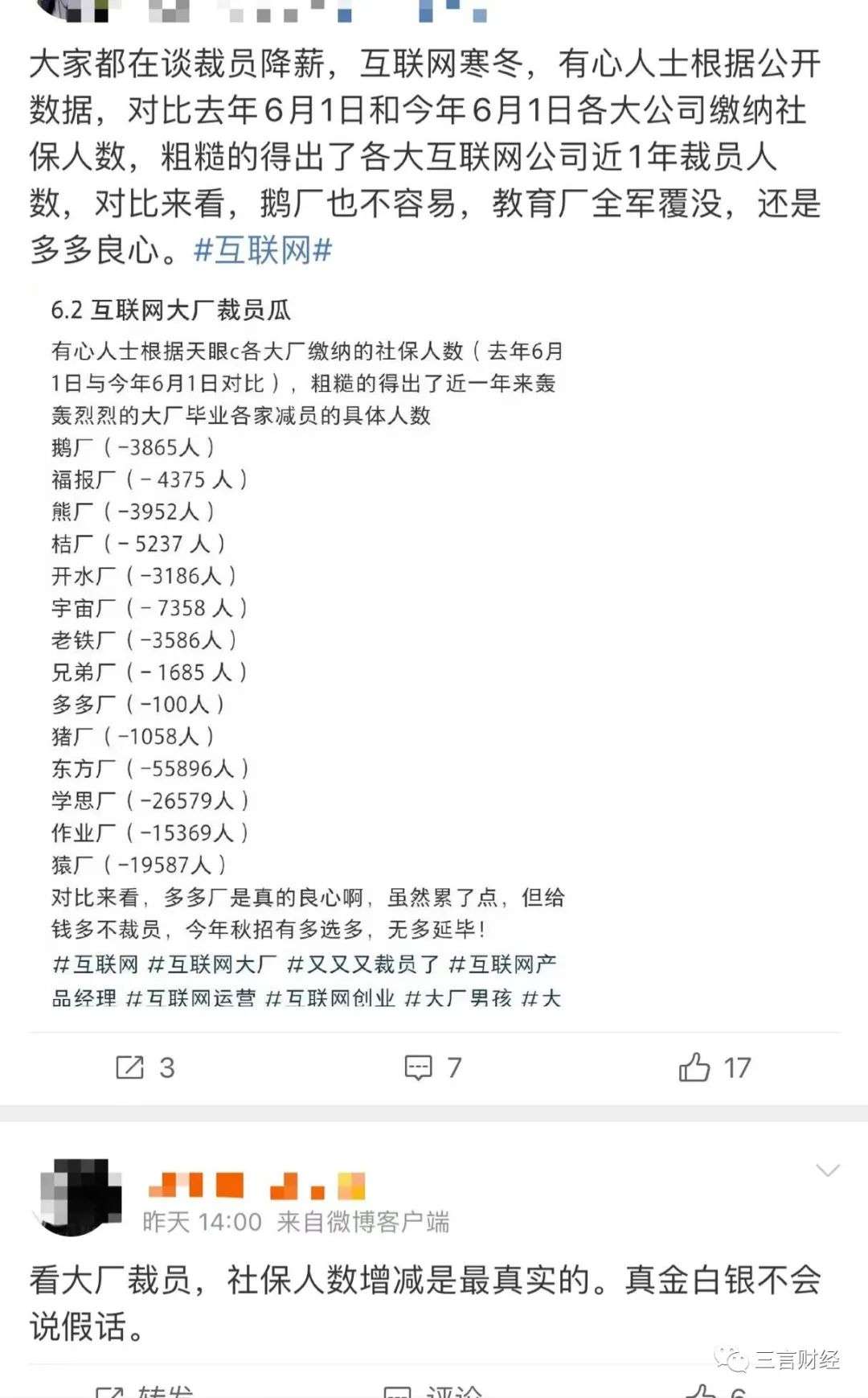 互联网大厂社保减少人数代表裁员人数？我们研究了下(图2)