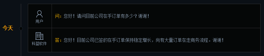 科蓝软件：目前已签的在手订单保持稳定增长
