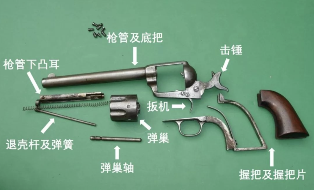 左轮手枪是弹簧撞针击发结构嫌疑人的枪管和击发装置随意地用胶带固定