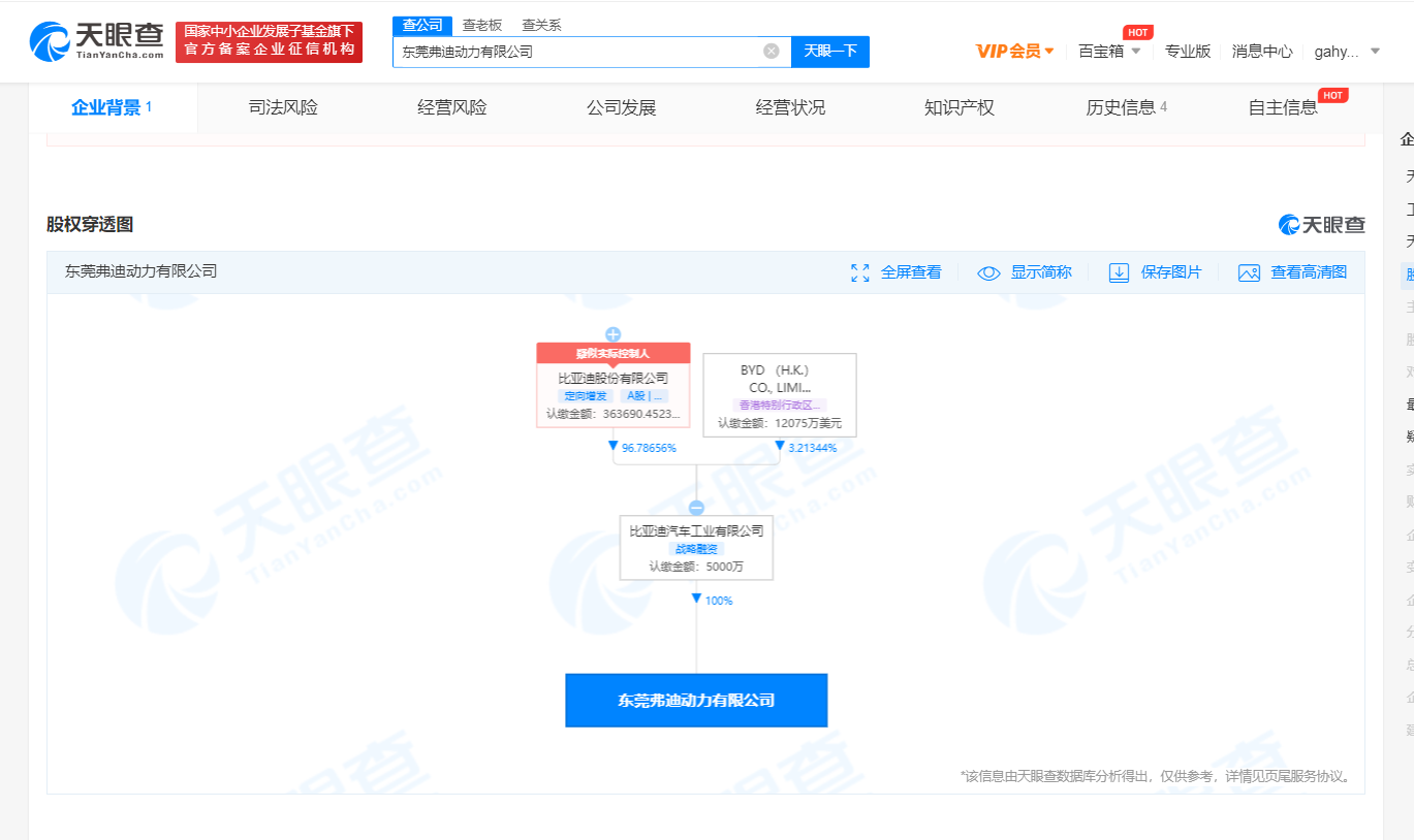 比亚迪在东莞成立动力公司 注册资本5000万
