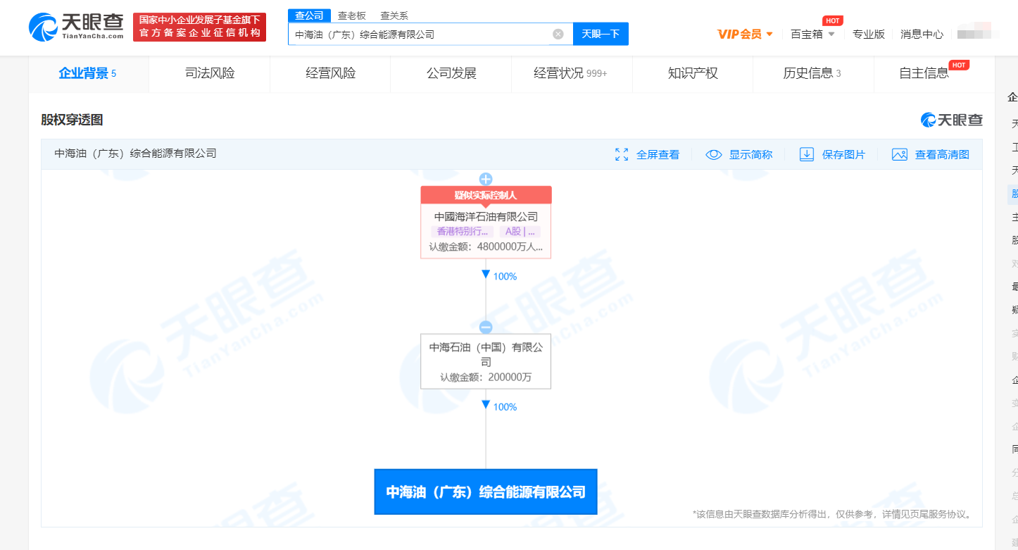 中国海油在广东成立综合能源公司 注册资本20亿