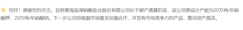 盐湖股份：青海盐湖硝酸盐业股份有限公司处于破产清算阶段