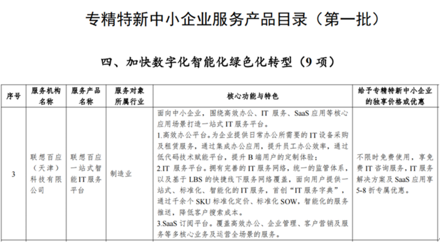 共筑创新 《专精特新中小企业服务产品目录》发布 联想百应入选(图1)