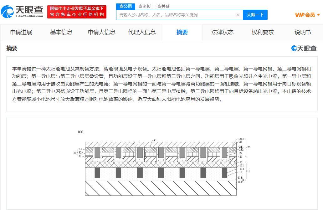 华为专利可用太阳能电池制备智能眼镜镜片