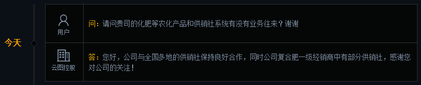 云图控股：公司与全国多地供销社保持良好合作