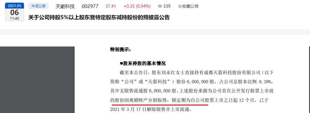 限售股解禁才两个月，天箭科技董事梅宏与前妻刘永红“疯狂”高位减持：不到一年累计套现1.77亿元、最近一年股价大跌近四成