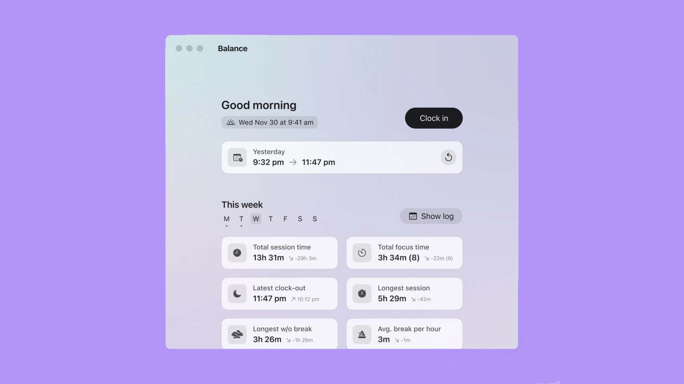 「Balance」推出Mac版应用程序，鼓励用户手动打卡、主动进入专注状态