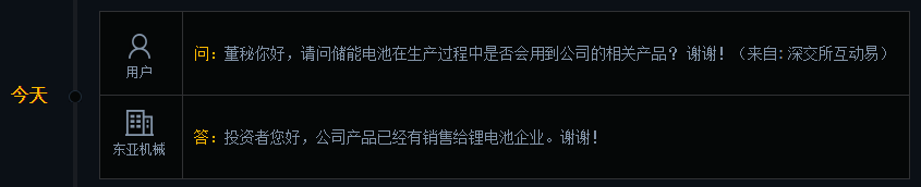 东亚机械：公司产品已经有销售给锂电池企业
