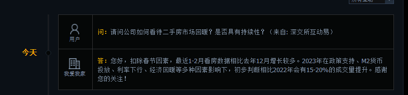 我爱我家：初步判断今年二手房成交量会有15%-20%提升